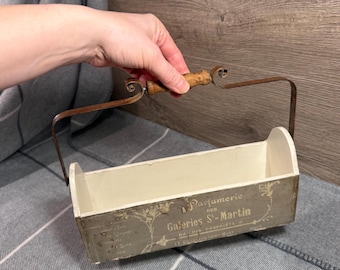 Vintage Kitsch Paris Perfumerie Galeries St Martin Swing Carry Handle Decorative Long Narrow Spice Box Container | Whimsical French Storage
