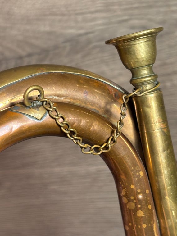Vintage Copper and Brass Bugle Music Instrument With Original