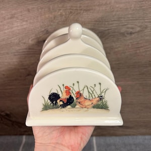 Estante para tostadas con forma de gallina y gallo de granja de la colección Leonardo de segunda mano / Soporte para rebanadas de pan tostado con forma de gallina y gallo / Artículos de cocina de granja