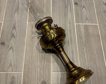 Vintage Duplex Brass Oil Lamp with Clear Glass Chimney- 57cm/22" | English Country Home | Lamps Made in England | Retro Decor Collectibles