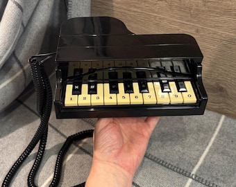 Vintage- Non Working- Betacom Black Grand Piano Novelty Model No PF1 Telephone | Hong Kong Made Nostalgic Phones and Communications Devices