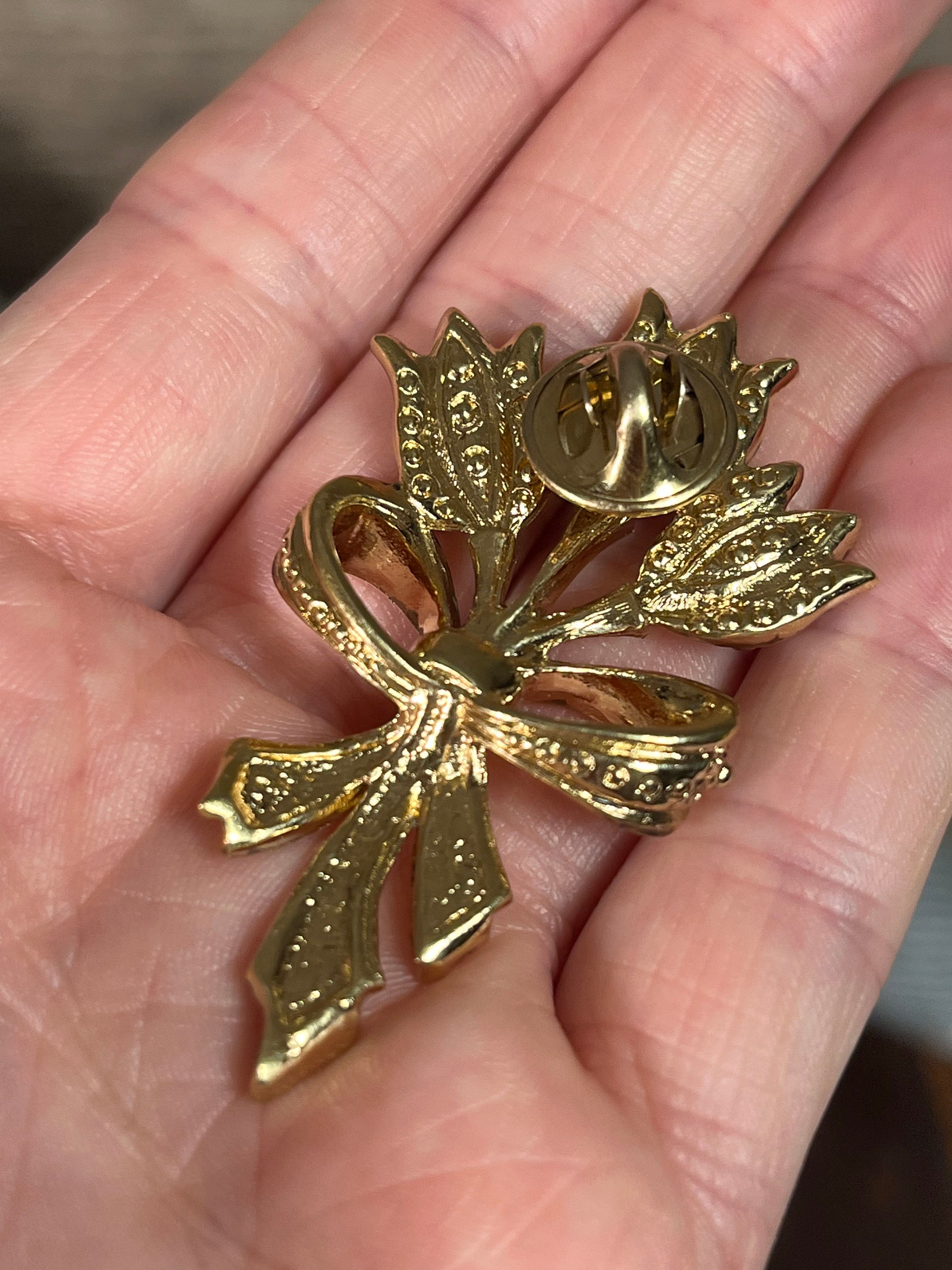 Broche Vintage En Forme De Tulipe - Or Poli, Relief Détaillé - Occasion *4216