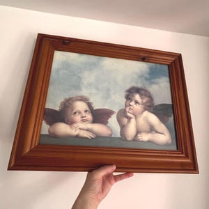 Pintura de Rafael de los Dos Querubines (1513) de la Virgen Sixtina / Objetos de colección del Renacimiento italiano / Ángeles icónicos con la mirada hacia arriba, obras maestras