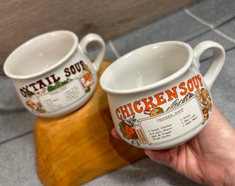 Vintage 1970s Retro Kitchenware Ceramic Chicken & Oxtail Recipe Soup Bowl | 70s Farmhouse Tableware | Nostalgic Mid Century Kitchenalia