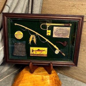 Shadow Box pêche vintage | Décoration murale 3D avec cadre pour pêcheur Diorama | Décoration murale de présentation de truite mouchetée | Souvenirs nostalgiques de pêcheur