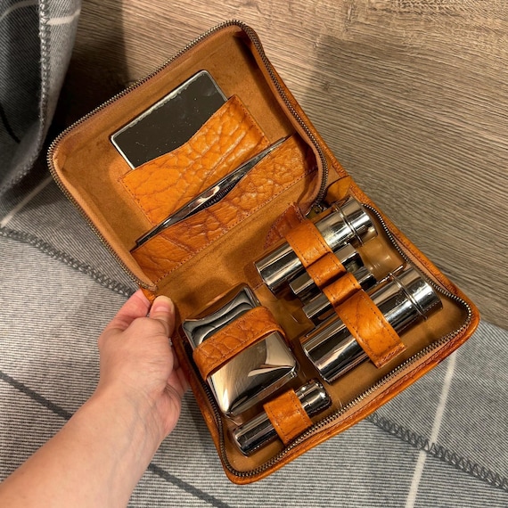 Trousse De Toilette Vintage – Sac Vanity – Ustensiles Métal Chrome Et Verre – France