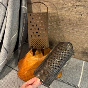 Vintage Rustic Metal Graters-Set of 2 | Old Retro Farmhouse Kitchenalia Antiques | Country Folk Kitchen Patinated Cooking Utensils & Gadgets