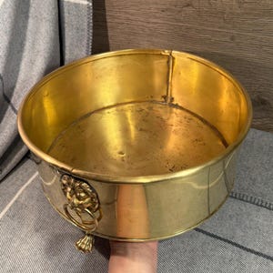 Vintage Brass Lion Paw Feet & Head Ring Handles Large Round Circular Indoor Planter | Versatile Herb Growing Pot | Classic Rustic Chic Decor