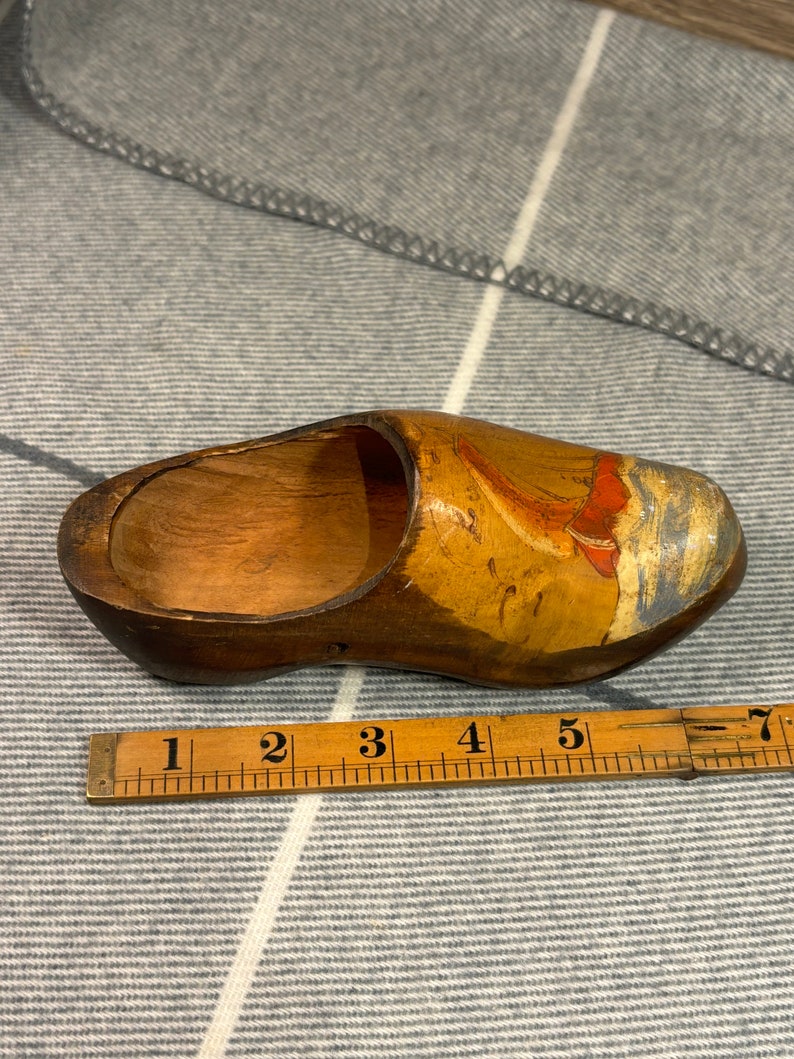 Vintage Hand Crafted & Painted Small Lightweight Dutch Wooden Klomp Shoe with Ship Sailing Boat Motif Wall Hanging Old Nautical Home Decor image 7