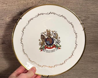 Placa conmemorativa vintage del Jubileo de Plata de la Reina Isabel II, Royal Stafford, de 1952 a 1977, para colgar en la pared / Escudo de armas real, porcelana china