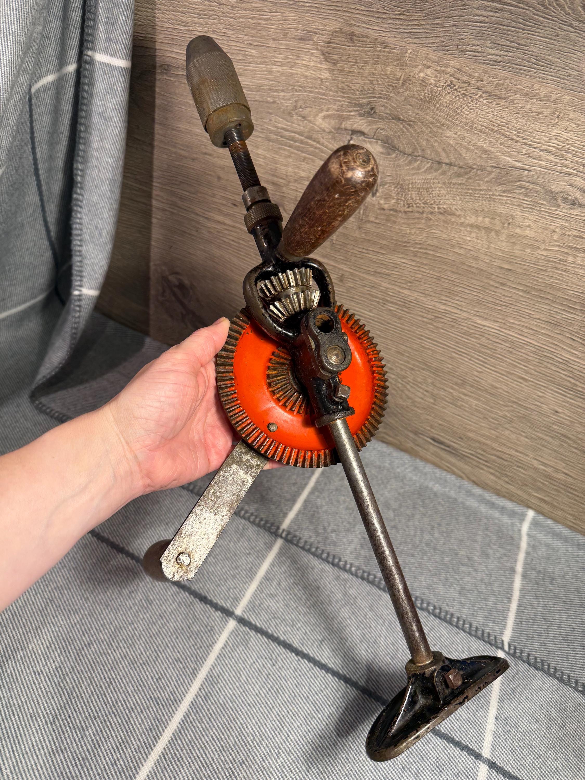 Vintage 1945 Mark WW2 Era Red Manual Hand Drill | 40s Hand