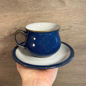 Preloved Denby Stoneware Imperial Blue Glaze Tea Cup and Saucer Set | Retro Mid Century Kitchen | Denby Tableware | Collectible Kitchenalia