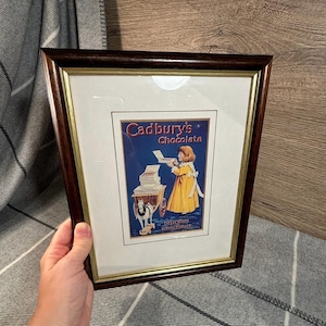 Vintage Cadbury&#39;s Chocolate Delicious and Wholesome Framed Mounted Postcard | Retro Advertising Poster | Nostalgic Memorabilia Wall Hanging
