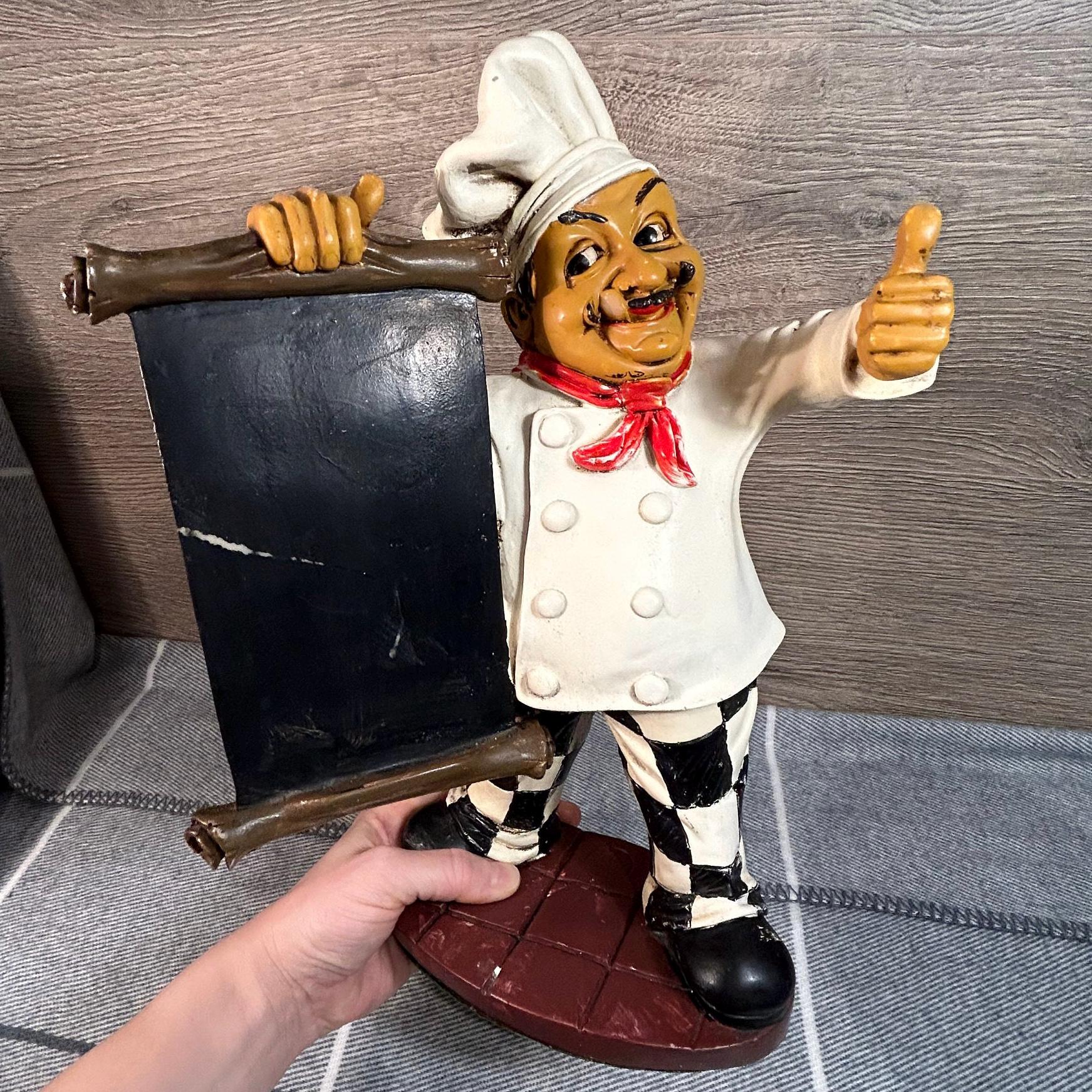 【希少】 Peter Mook オブジェ Vintage Signed Peter Mook Happy Thumbs up Chef Chalkboard Kitchen