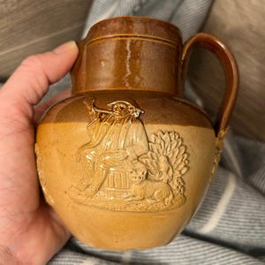 Antique circa 19th Rare Century Royal Doulton Small TT Line Lambeth Pinched Lip Jug
