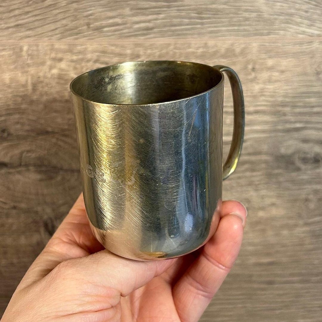 Vintage Antique Worn EPNS Silver Plate Engraved 'LGB' Small Cup