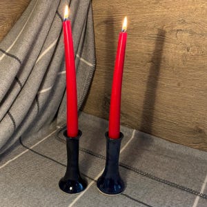 Vintage Dark Navy Blue PP Pottery Candle Holders- Set of 2 | Two Matching Candle Holders | Coastal Nautical Candlesticks | Indigo Blue Decor