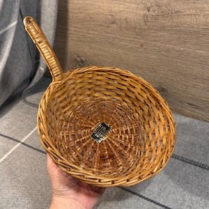 Vintage Genuine Hand Woven Madeira Portugal Handled Basket | Mediterranean Retro Hand Crafted Circular Basket | Old Natural Eco Home Decor