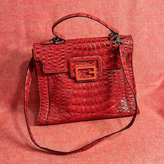 Vintage Guess Logo Pink Croc Patent Faux Leather Shoulder and