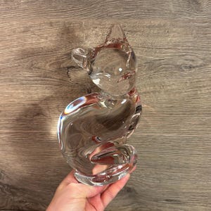 Vintage- Beschädigtes- 2kg Abstraktes klares Bleikristallglas Sitzende Katzenfigur | Schweres Kätzchen Haustier Briefbeschwerer | Verrückte Katzen Dame Decor Sammlerstücke