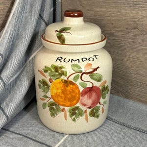 Vintage Hand Painted Pottery Speckled Beige Colour Ceramic Lidded Rumpot Rumtopf Jar | Retro Fruit Preserving Tipple Pot Jar | MCM Barware