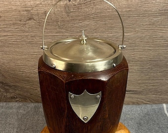 Cubitera octogonal de madera oscura vintage con forma de barril EPNS / Accesorios para carrito de bebidas / Artículos de bar retro plateados / Artículos de bar ingleses de mediados de siglo