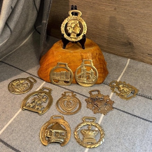Vintage Horse Harness Brass Martingale Medallion Collectibles- Set of 10 | British Monarchy Decor | English Equestrian Public House Display