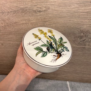 Vintage Villeroy & Boch Agrimonia Eupatoria Yellow Flower Botanica Luxembourg Vitro Porcelain Round Lidded Jewellery Trinket Bowl Dish Box image 6