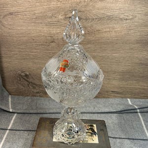 Vintage Collectible Hand Crafted Anna Hutte Bleikristall 24% PbO Lead Crystal Made in Germany Tall and Heavy Lotus Flower Candy Bon Bon Dish
