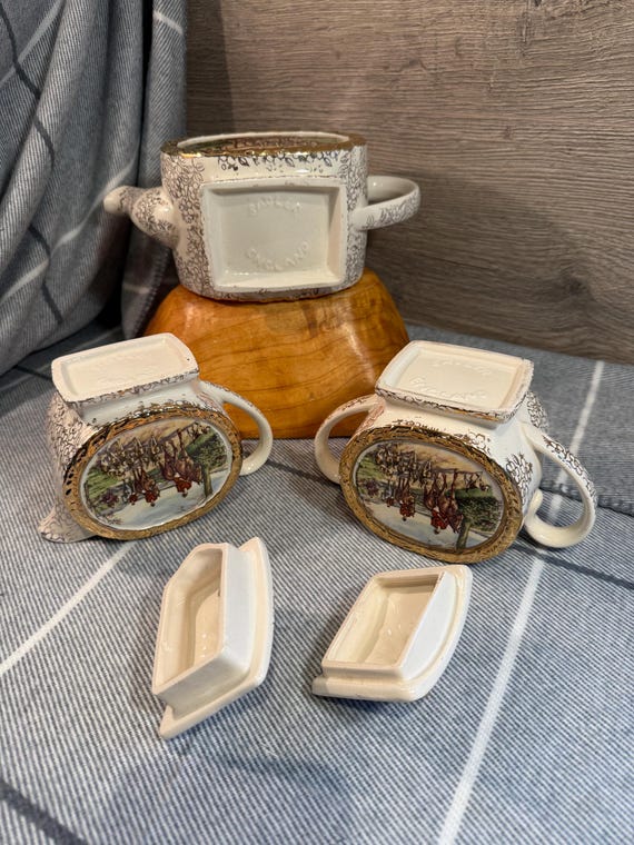 Vintage Sadler England Red Fox Hunting Uniform Gilded Teapot Set