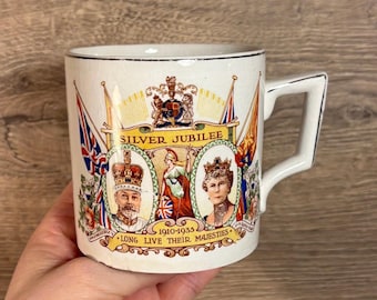 Vintage 1935 Silver Jubilee H M King George V and H M Queen Mary Commemorative Mug Cup | British Monarchy Collectibles | English Home Decor