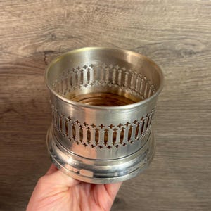 Vintage Champagne Wine Bottle Pierced Gallery Coaster with Wooden Base | Elegant Classy Timeless Barware Collectibles | Drinks Trolley Decor