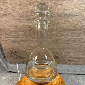 Vintage Collectible Art Deco Heavy Clear Glass Round with Tall Neck Decanter Carafe & Matching Stopper | Drinks Trolley Glassware Accessory