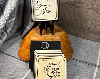 Vintage CP Coasters 'Make the Occasion' Boxed Australian Animal Coasters | Koala, Echidna, Platypus, Kangaroo, Barramundi & Tasmanian Devil