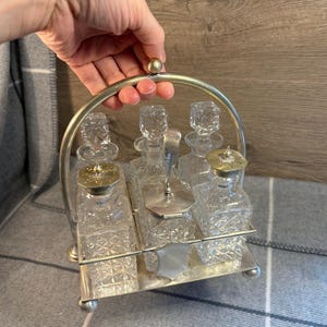 Vintage John Grinsell and Sons Cruet Set | Six Bottle Heavy JG&S EPNS Silver Plated Clear Glass Condiment Tabletop Set | English Collectible