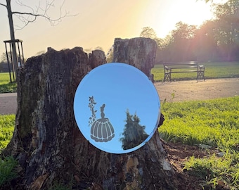 Vintage 2.8kg Victorian Crinoline Dress Lady in the Garden Silhouette Circular Round Frameless Bevelled Chain Wall Mirror | 30s Art Deco Art