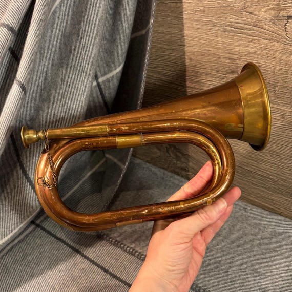 Vintage Copper and Brass Bugle Music Instrument With Original