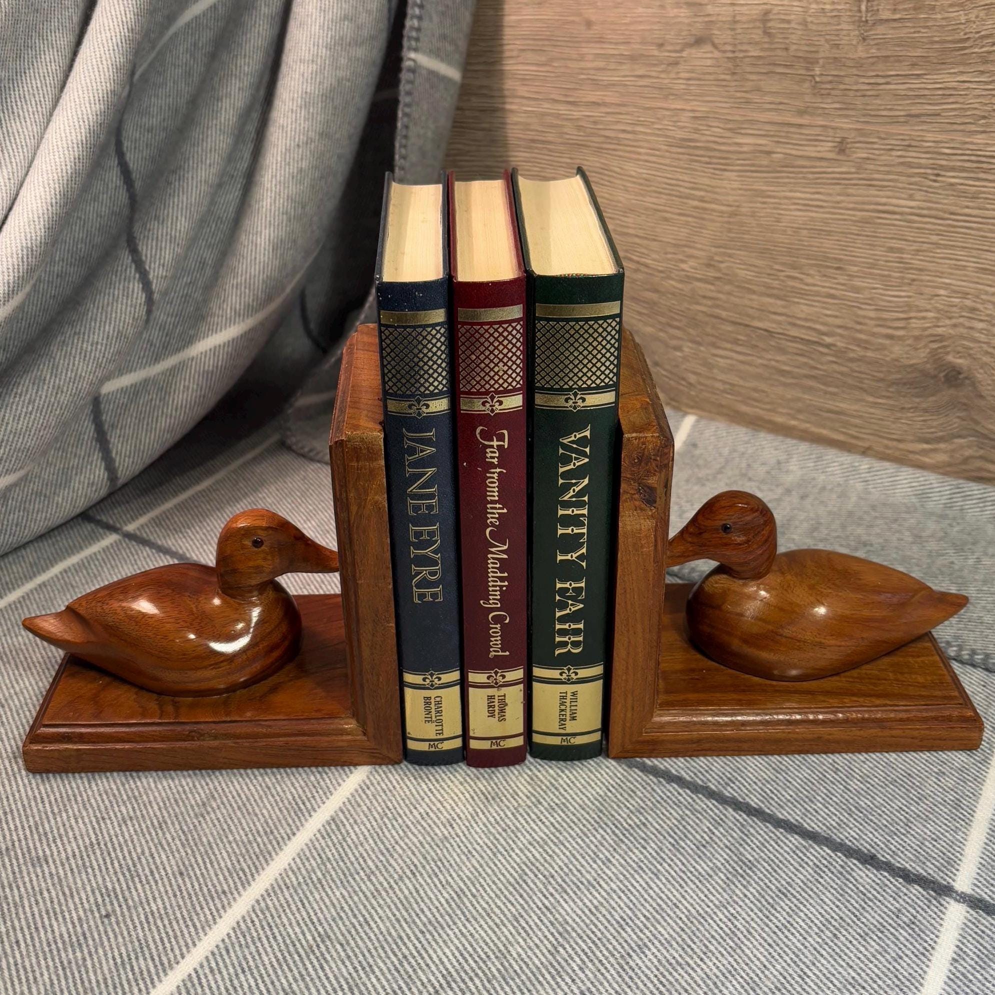 Vintage Hand Carved Brown Wooden Mallard Duck Bookends | Log Cabin