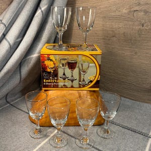 Zestaw 6 kieliszków do sherry porto w oryginalnym pudełku Vintage Dema Entertainers | Szklanki Petite Tipple 75 ml | Wózek na napoje i wózek barowy Retro