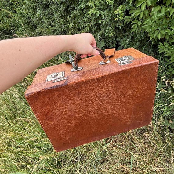 Valise vintage en Vulkanfiber : valise de voyage allemande, malle marron minable - France