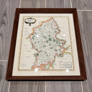 Vintage c1772 Robert Morden Staffordshire Antique Map from William Camden&#39;s &#39;Britannia&#39; c1610 Framed Wall Hanging | 17th Century Print Maps