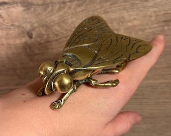 Vintage Brass Fly Shaped Trinket Jewellery Ring Box | Flying Insects Home Decor | Collectible Vesta Box | Novelty Hinged Big Eye Bug Storage