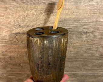 Vintage Hand Crafted from Horn 4 Toothbrush Holder | Mountain Wood Log Cabin Old Collectibles | Animal Inspired Bathroom Accessories & Decor