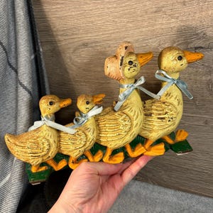 Butée de porte importante de convoi familial de canards d&#39;oies lourdes en fonte vintage | Butoir de porte de ferme fantaisie fantaisiste | Étangs, lacs et marais Oiseaux