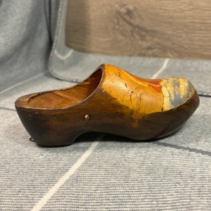 Vintage Hand Crafted & Painted Small Lightweight Dutch Wooden Klomp Shoe with Ship Sailing Boat Motif Wall Hanging Old Nautical Home Decor image 2