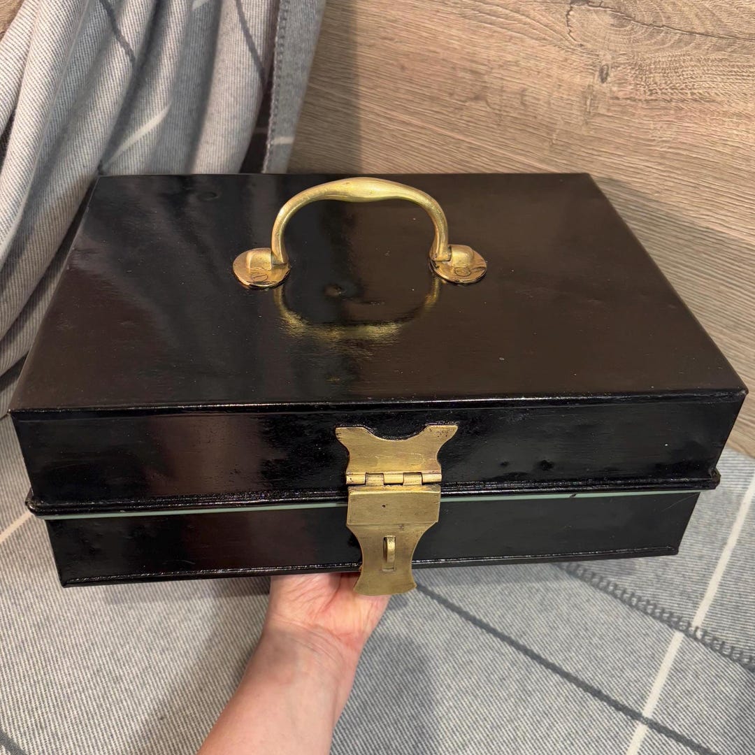 Vintage Brass Hardware Black Metal Cash, Bank & Money Big Heavy ...