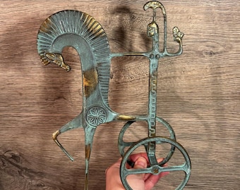 Vintage Goddess Athena Minerva Ancient Greek Chariot Verdigris Effect Metal Sculpture | Mythology Collectibles | History & Old Library Decor