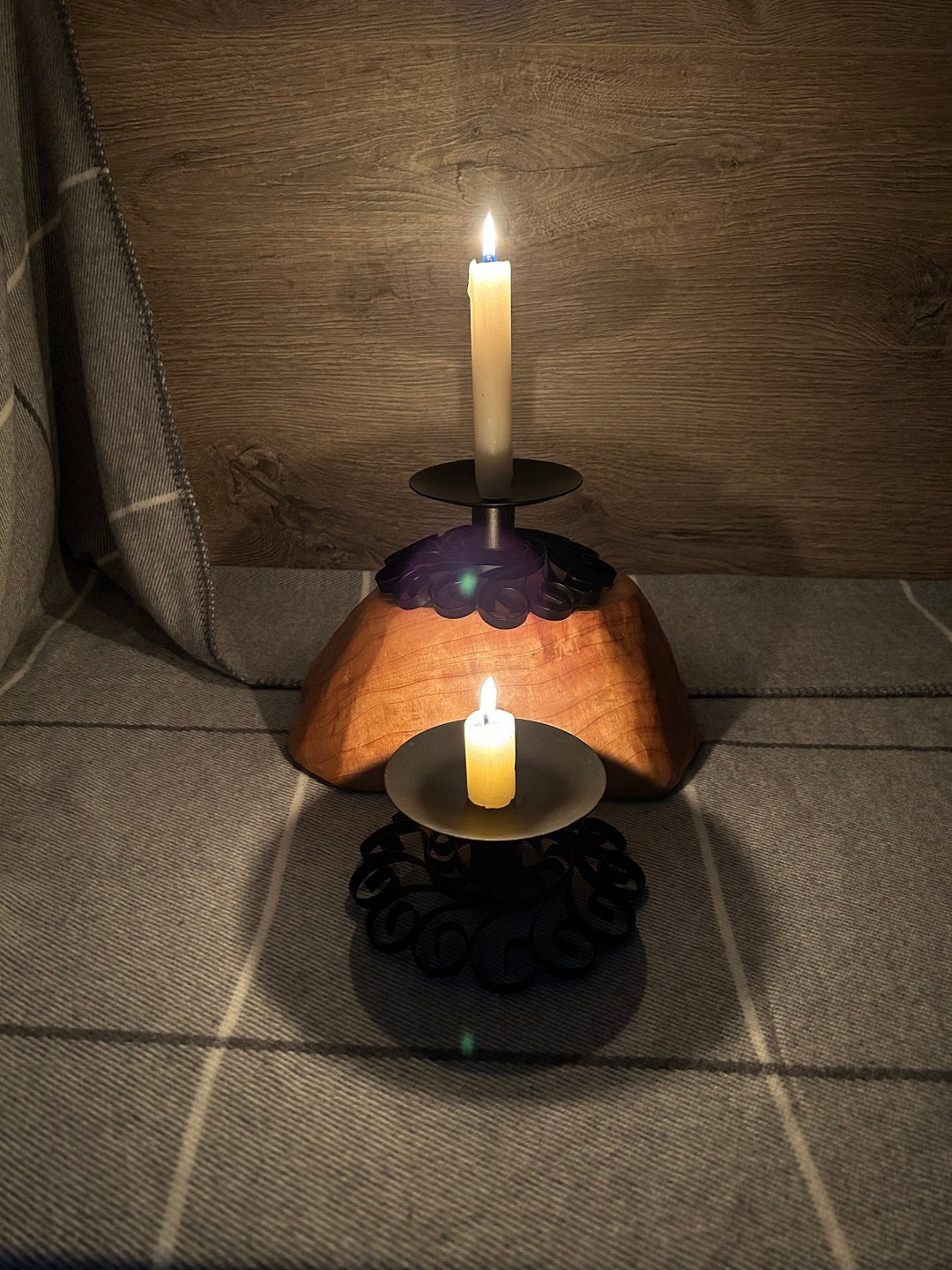 Vintage Black Metal Round Candle Holder Made in India Set of Etsy