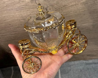 Vintage 1989 Franklin Mint Gold Plated Cinderella&#39;s Magic Coach Luxurious Lidded Jewellery Trinket Tray | OOAK Collectible Luxury Art Piece