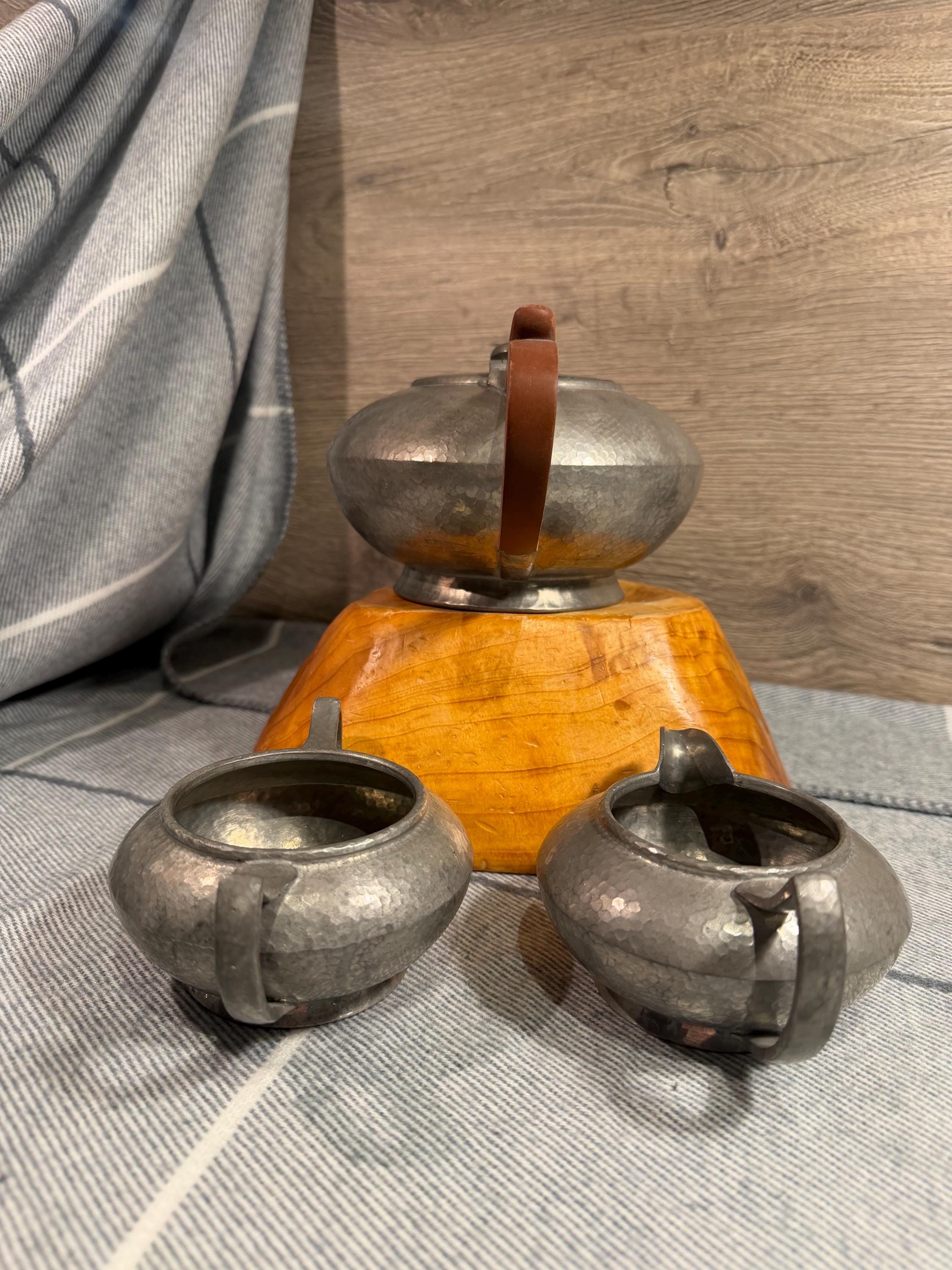 Vintage James Dixon & Sons Sheffield Cornish Pewter Tea Set of 3